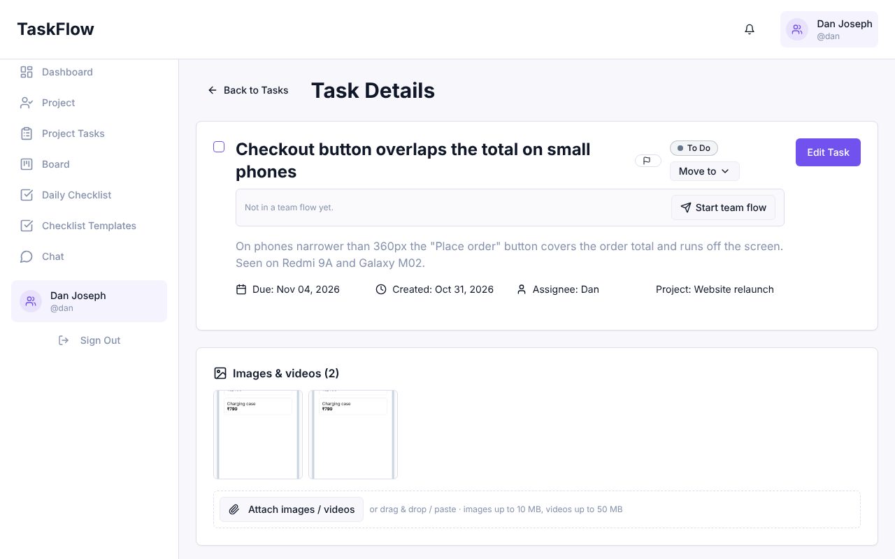 Task page with two phone screenshots attached